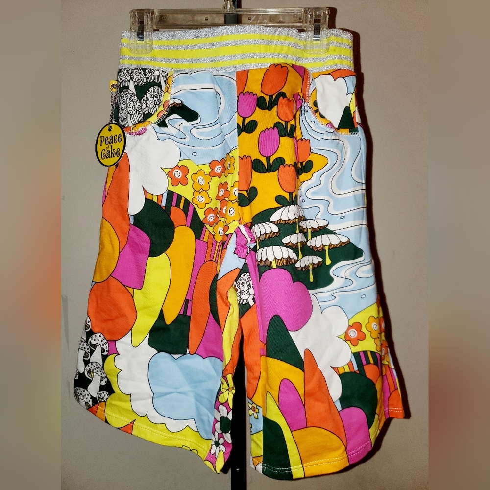 Peace Of Cake Colorful Graphic Print Shorts NWT
